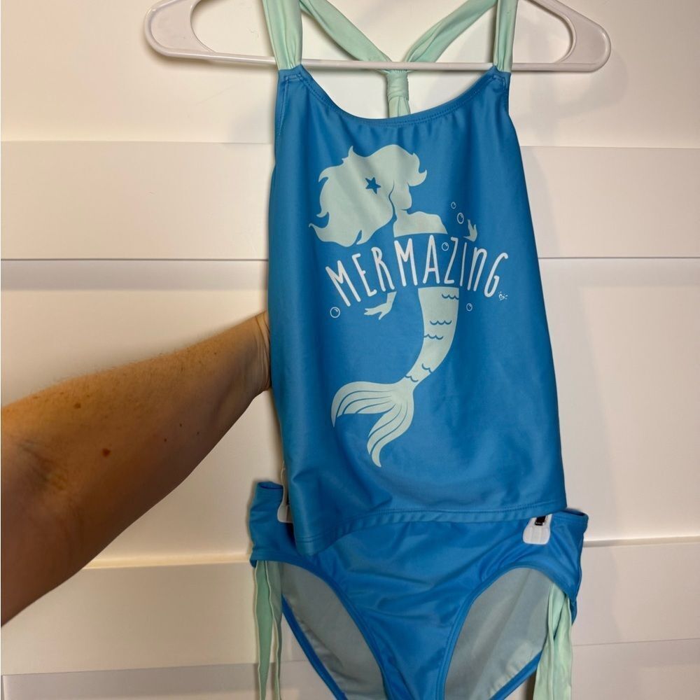 Blue 'Mermazing' Mermaid 2 piece Swimsuit Set size 14 - Picture 4 of 10